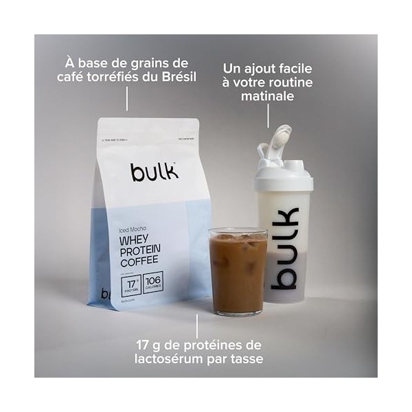 Protéine de Lactosérum Café Bulk, Saveur Mocha Latte, 1 kg, 32 Portions, 17g de Protéines par Portion, Café Véritable, Shake 