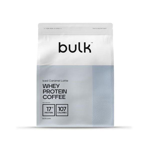 Protéine de Lactosérum Café Bulk, Saveur Caramel Latte, 1 kg, 32 Portions, 17g de Protéines par Portion, Café Véritable Shake