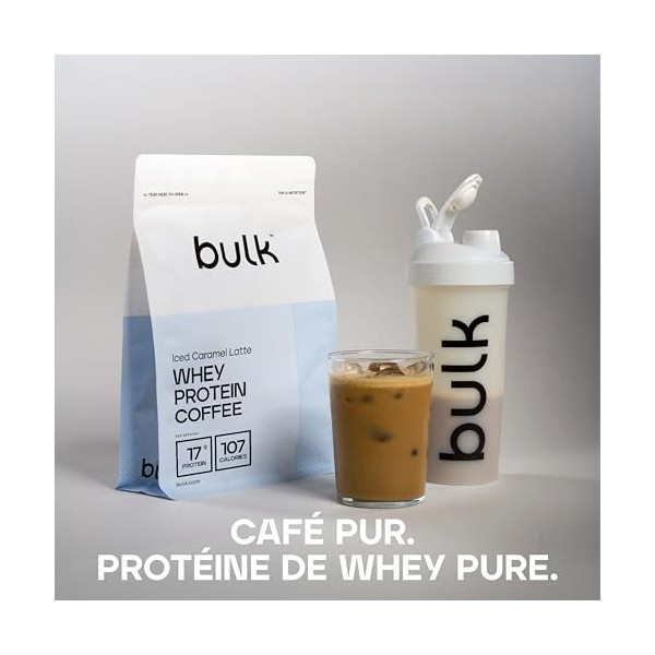 Protéine de Lactosérum Café Bulk, Saveur Caramel Latte, 1 kg, 32 Portions, 17g de Protéines par Portion, Café Véritable Shake