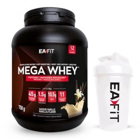 Mega whey vanille 750g + shaker blanc - EAFIT marque française