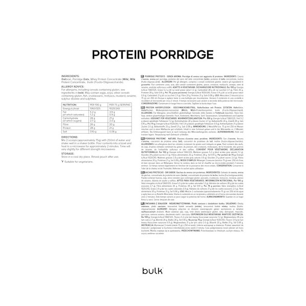 Bulk Mélange de porridge protéiné, non aromatisé, 2,5 kg, lemballage peut varier