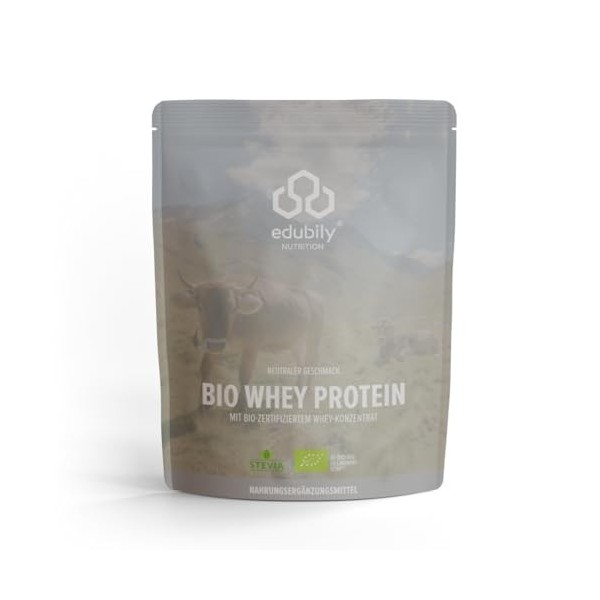 edubily nutrition Concentré de protéines de lactosérum - Poudre protéinée très soluble à base de lait bio certifié - Sans suc...