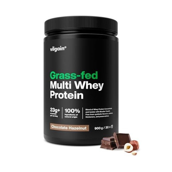 Vilgain Grass-Fed Multi Whey Protein - 77% concentré de lactosérum, isolat et caséine, agit immédiatement après lentraînemen ...