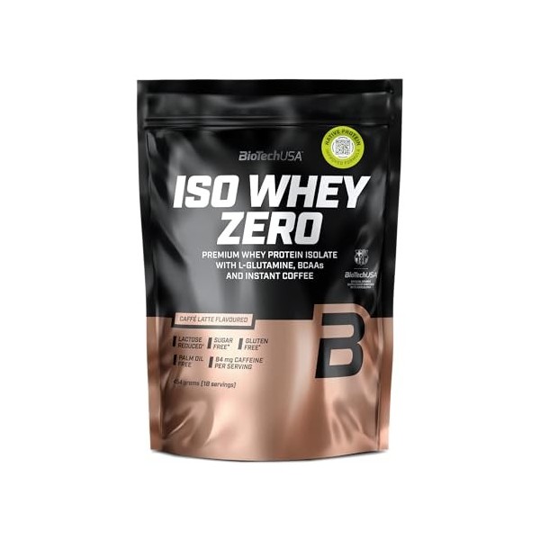 BioTechUSA Iso Whey Zero | Premium Whey Protein Isolate | Grass-Fed | Enzyme-Free | Sugar- and Gluten-free, 454 g, Caffé Latt