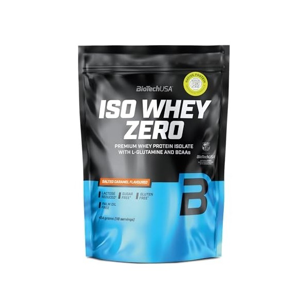BioTechUSA Iso Whey Zero | Premium Whey Protein Isolate | Grass-Fed | Enzyme-Free | Sugar- and Gluten-free, 454 g, Caramel Sa