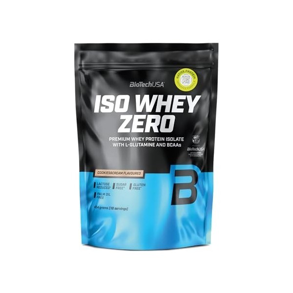 BioTechUSA Iso Whey Zero | Premium Whey Protein Isolate | Grass-Fed | Enzyme-Free | Sugar- and Gluten-free, 454 g, Cookies & 