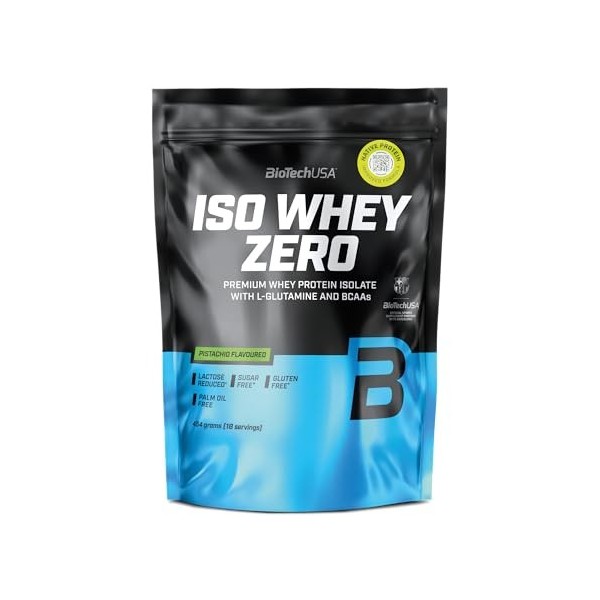 BioTechUSA Iso Whey Zero | Premium Whey Protein Isolate | Grass-Fed | Enzyme-Free | Sugar- and Gluten-free, 454 g, Pistaches