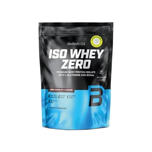 BioTechUSA Iso Whey Zero | Premium Whey Protein Isolate | Grass-Fed | Enzyme-Free | Sugar- and Gluten-free, 454 g, Chocolat N