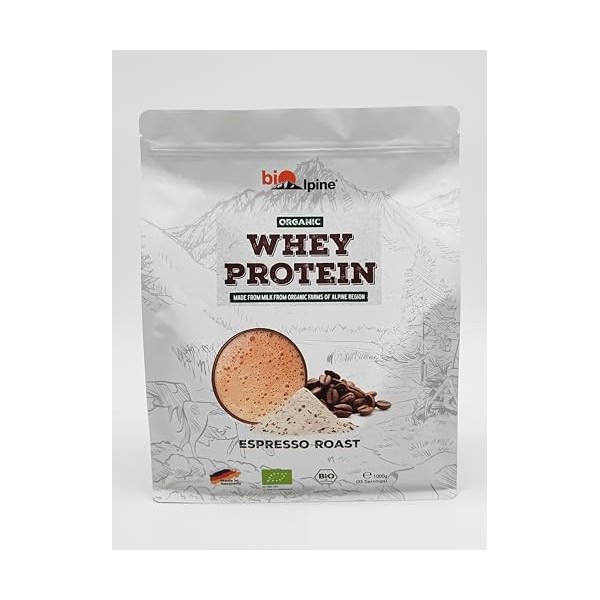 BioAlpine BIO Whey Protéine avec du café 100% Arabica | Sans édulcorants ni arômes | Poudre de protéines Fabriqué à partir de