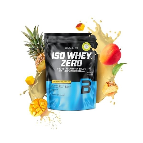 BioTechUSA Iso Whey Zero | Premium Whey Protein Isolate | Grass-Fed | Enzyme-Free | Sugar- and Gluten-free, 454 g, Ananas-man