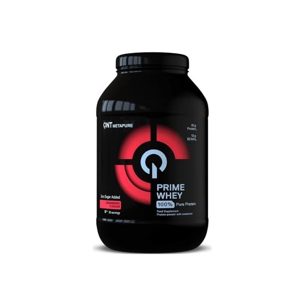 QNT Prime Whey fraise, 84% de Whey Protéine, contient de l’isolat de whey, aide à augmenter le volume et la force des muscles...