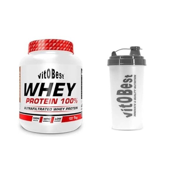 VITOBEST WHEY PROTEIN 100 % Saveur fraise 1 kg + fouet
