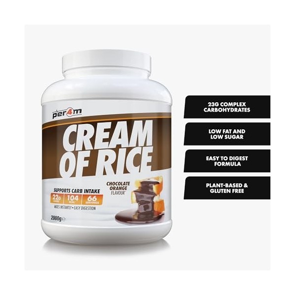 Per4m Crème de Riz Chocolat Orange 2kg – Crème de riz goût chocolat orange pour la récupération musculaire