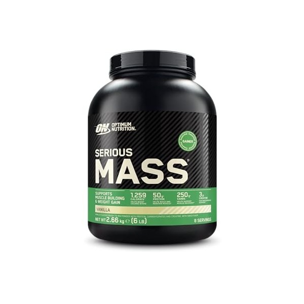 Optimum Nutrition Serious Mass 2025 Weight Gainer Poudre saveur vanille 2,66 kg 8 portions Protéines whey