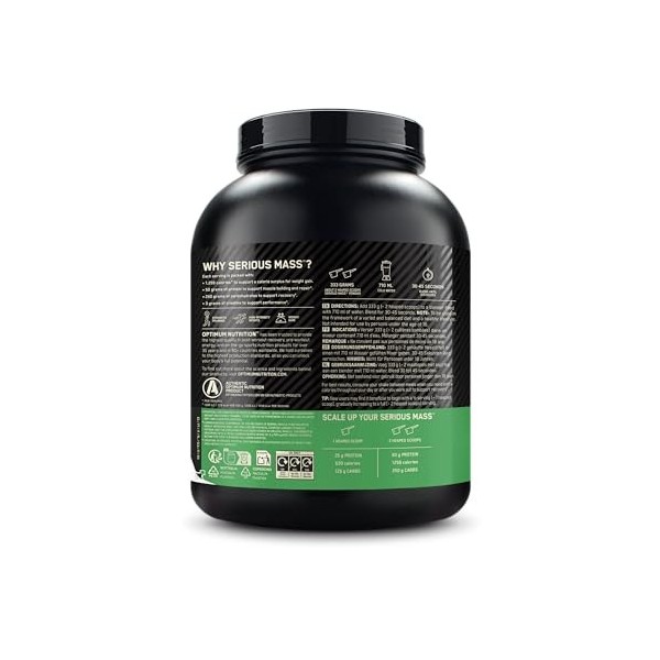 Optimum Nutrition Serious Mass 2025 Weight Gainer Poudre saveur vanille 2,66 kg 8 portions Protéines whey