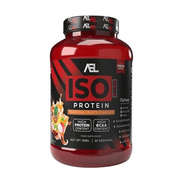 All Sports Labs ISO Zero Protéine Fruits Tropicaux 908g – Isolat & Hydrolysat de Whey – 88% Protéines – Faible en Sucres – Id