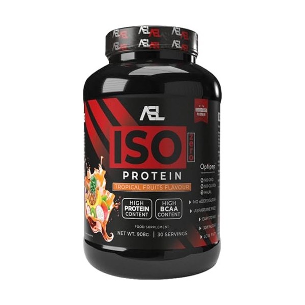 All Sports Labs ISO Zero Protéine Fruits Tropicaux 908g – Isolat & Hydrolysat de Whey – 88% Protéines – Faible en Sucres – Id