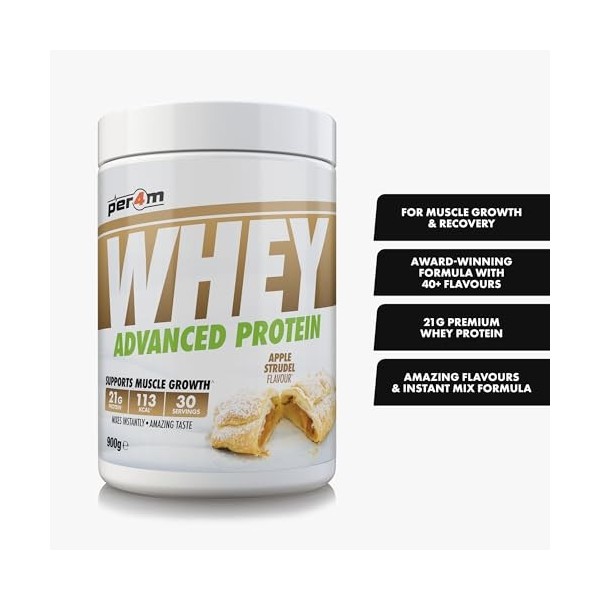 Per4m Whey Protéine Strudel aux Pommes 900g – Protéine whey strudel aux pommes pour la récupération