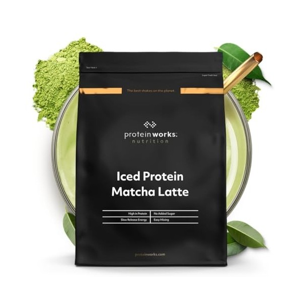 Protein Works - Iced Protein Matcha Latte, Thé Vert Matcha Premium, 26mg Caféine, Riche en Protéines, Sans Sucres Ajoutés, So