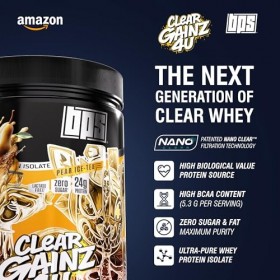 BPS PHARMA ClearGainz4U - Clear Whey Protein Isolat sans sucre - Pour le renforcement musculaire, le régime alimentaire et la
