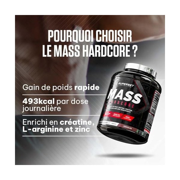 Superset Nutrition | Mass Hardcore 2,25kg | Gainers | Formule choc : glucide complexe + whey + créatine - Chocolat
