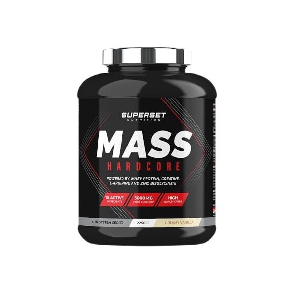 Superset Nutrition | Mass Hardcore 2,25kg | Gainers | Formule choc : glucide complexe + whey + créatine - Chocolat