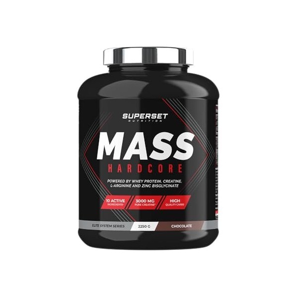 Superset Nutrition | Mass Hardcore 2,25kg | Gainers | Formule choc : glucide complexe + whey + créatine - Chocolat