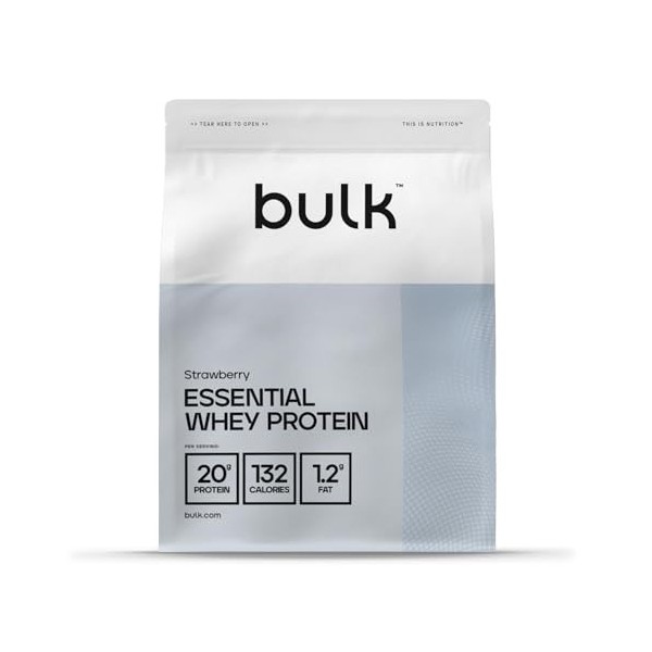 Bulk Protéines De Lactosérum Essentielles, Fraise, 1 kg, 28 Portions Protéines whey