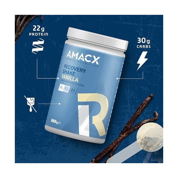 AMACX Recovery Proteine Poudre – 880g – Whey Protein Powder pour une Récupération Musculaire Optimale – Riches en Glucides et