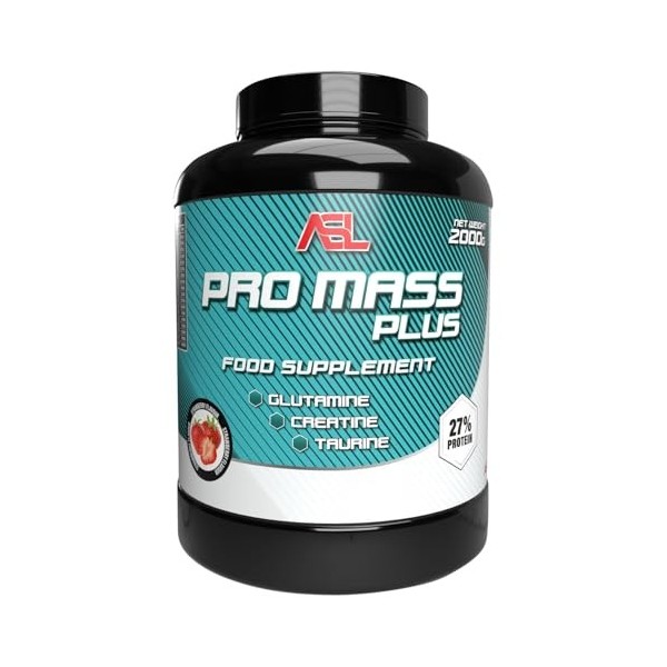 ASL PRO MASS Fraise - Gainer Prise de Masse & Muscle Sec - Protéines & Glucides Complexes - Créatine, Taurine & Glutamine - D