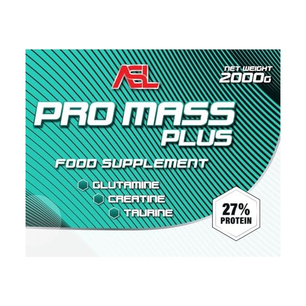 ASL PRO MASS Fraise - Gainer Prise de Masse & Muscle Sec - Protéines & Glucides Complexes - Créatine, Taurine & Glutamine - D