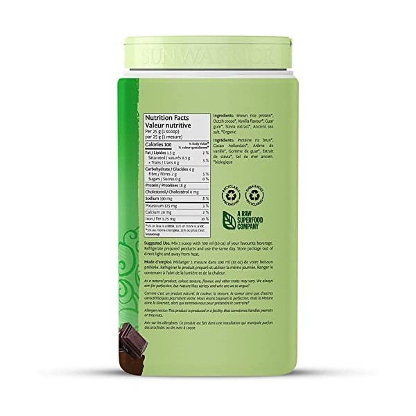 SUNWARRIOR Chocolat Protéiné de Riz Classique 750 g 1 Unité