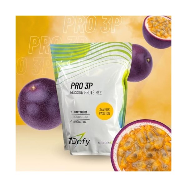 1Defy - PRO 3P - Whey et collagène - Protéines en poudre - Fruit de la passion - 750g