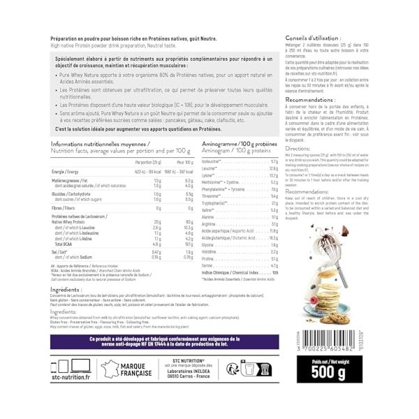STC NUTRITION - Pure Whey - Protéines Natives Lactosérum - Apport en protéines quotidien - Anti-dopage - Sans arôme ajouté - ...