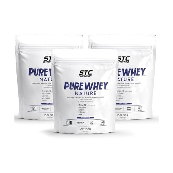 STC NUTRITION - Pure Whey - Protéines Natives Lactosérum - Apport en protéines quotidien - Anti-dopage - Sans arôme ajouté - ...