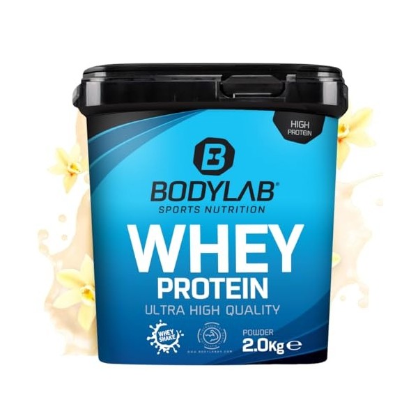 Bodylab24 Whey Protein Powder Vanille bourbon 2kg, pour des muscles plus forts, protéine de lactosérum peut favoriser la cons
