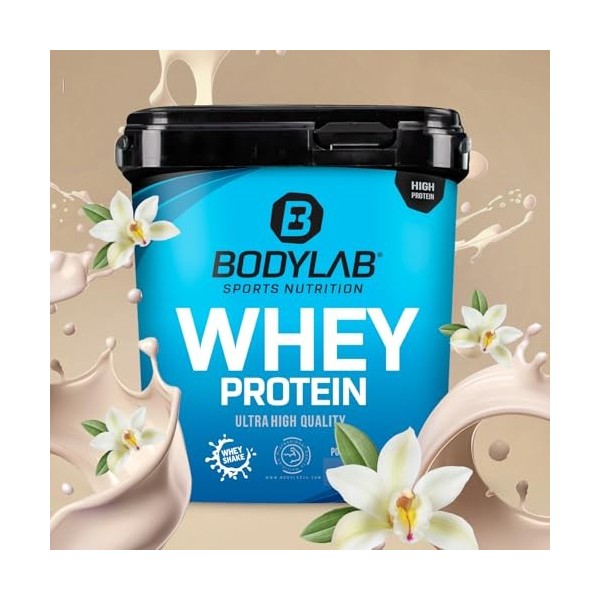 Bodylab24 Whey Protein Powder Vanille bourbon 2kg, pour des muscles plus forts, protéine de lactosérum peut favoriser la cons