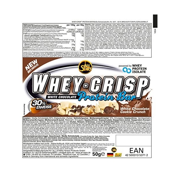 ALL STARS Lactosérum Croustillant 24 Barres Chocolat Blanc Biscuit Crunch