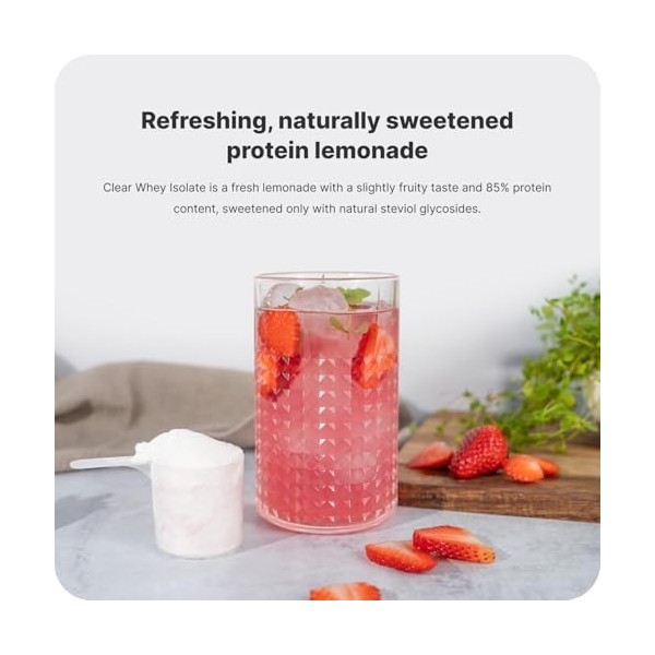 Vilgain Clear Whey Isolate | Saveur de protéines fraîches et fruitées, sucrées avec de la stévia | Plus de 85% de protéines |