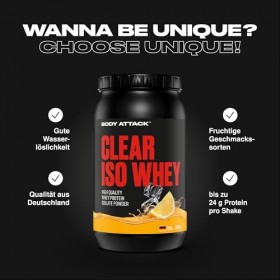 Body Attack Sports Nutrition CLEAR ISO WHEY ICE TEA LEMON 900 g – Fabriqué en Allemagne – Isolat rafraîchissant de protéines 