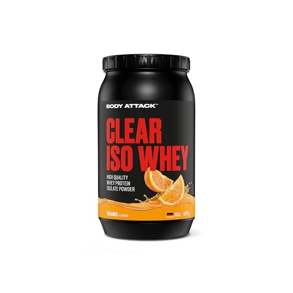 Body Attack Clear ISO Whey - Saveur orange - 900 g - Fabriqué en Allemagne - Isolat rafraîchissant et transparent de protéine