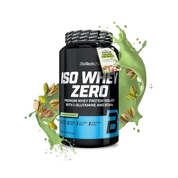 BioTechUSA Iso Whey Zero | Premium Whey Protein Isolate | Grass-Fed | Enzyme-Free | Sugar- and Gluten-free, 908 g, Pistaches