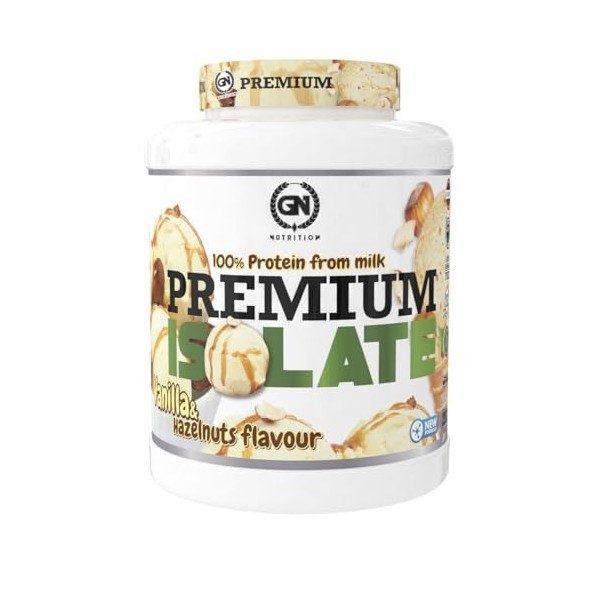 GN Nutrition Premium Isolate 100 % 2 kg | Saveur vanille et noisettes | Isolat de lactosérum ISOLAC | Améliorez vos entraînem