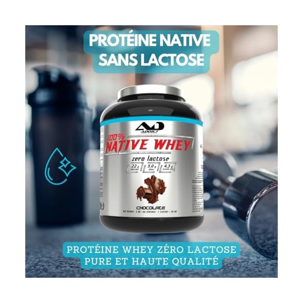 Addict sport nutrition - Protéine whey sans lactose - Protéine pure pour intolérants au Lactose - Native whey à haute concent...