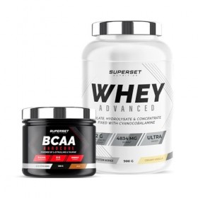 Superset Nutrition | Programme Galbe Musculaire - 100% Whey Proteine Advanced 900g Vanille Crémeuse - Bcaa Hardcore Cola | Pe