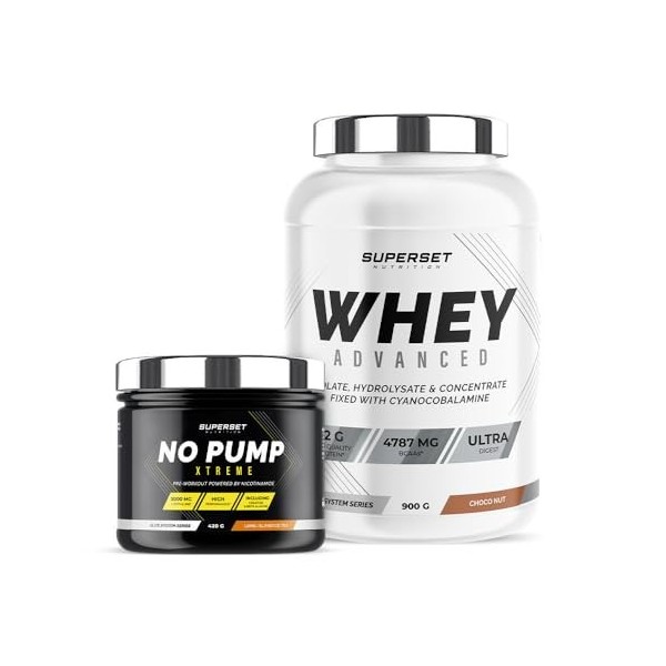 Superset Nutrition | Programme Fitness Energie - 100% Whey Proteine Advanced 900g Choco-nut - No Pump Xtreme Long Island Icet