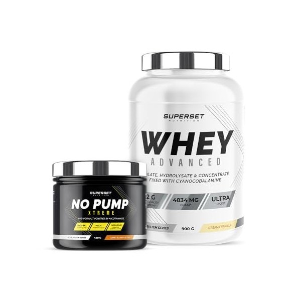 Superset Nutrition | Programme Fitness Energie - 100% Whey Proteine Advanced 900g Vanille Crémeuse - No Pump Xtreme Long Isla