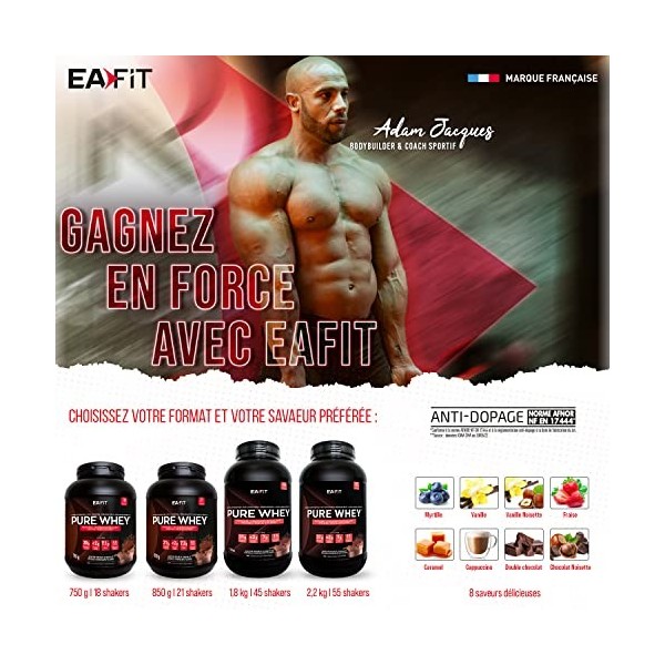 WHEY PROTEIN - Double Chocolat - 1,8 kg - EAFIT - Marque Française N°1 en Nutrition Sportive - 31g de Proteine Whey - BCAA - 