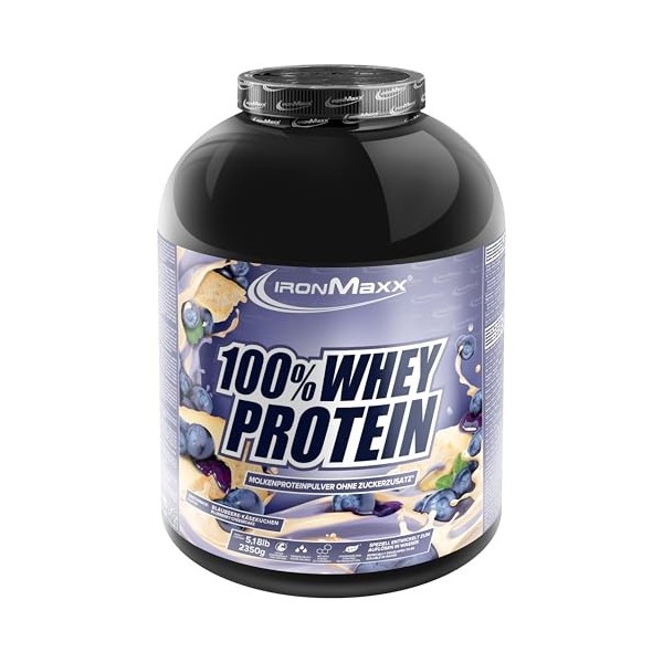 IronMaxx 100% Whey Protein Blueberry Cheesecake – Poudre de protéines de lactosérum hydrosoluble - Riche en protéines - Conti...