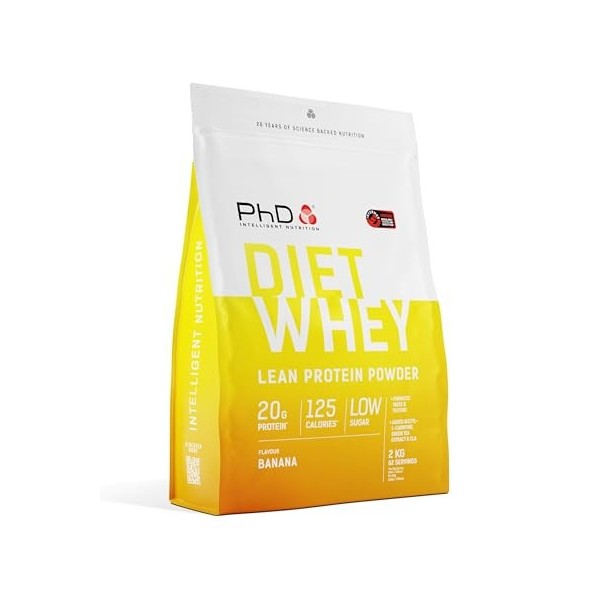 PhD Nutrition Diet Whey Protéine en poudre 2kg Banane - Poudre pour accompagner un régime, avec 20g de protéines par portion,...